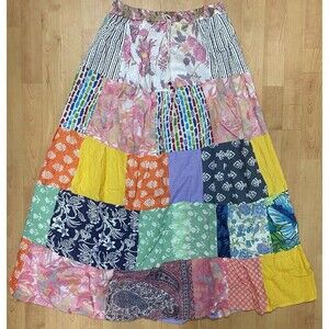 Hippie Patchwork Boho Elastic Waist Women’s One Size Festival Skirt